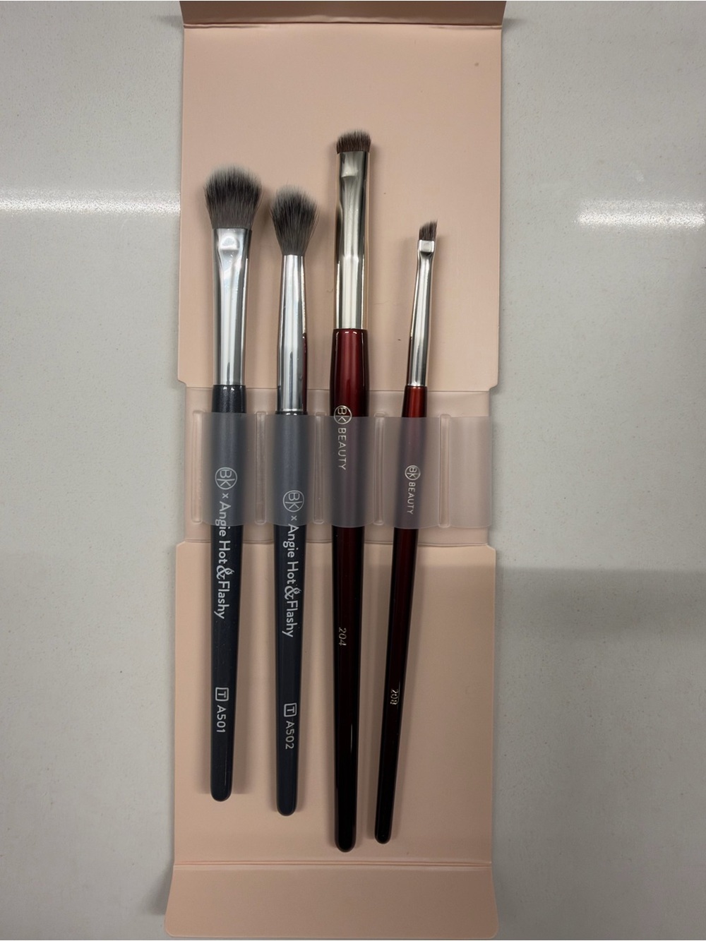 4-Piece Eye Brush Set with Black and Burgundy Handles - BK Beauty